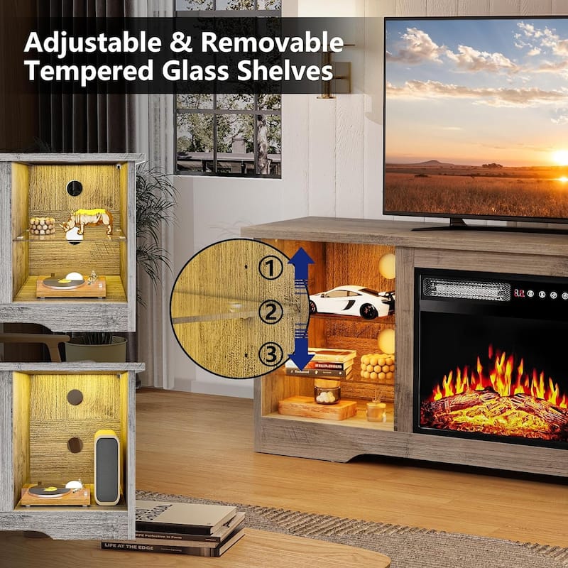 Bossin 58" Fireplace TV Stand with 18'' Electric Fireplace,Modern Entertainment Center for 65'' TVs,TV Cabinet