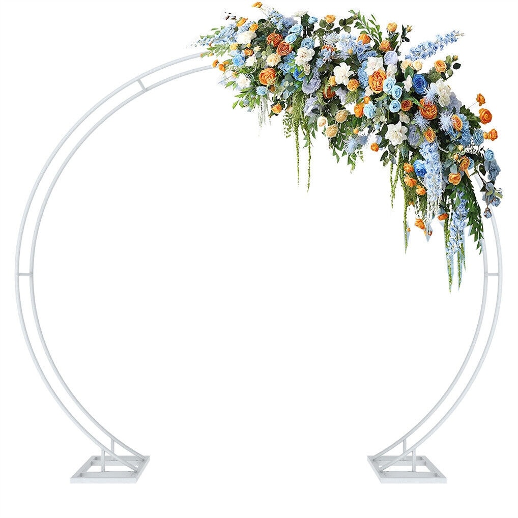 Round Arch Backdrop Stand Large Double Hoop Iron Garden Arbor White 79"H