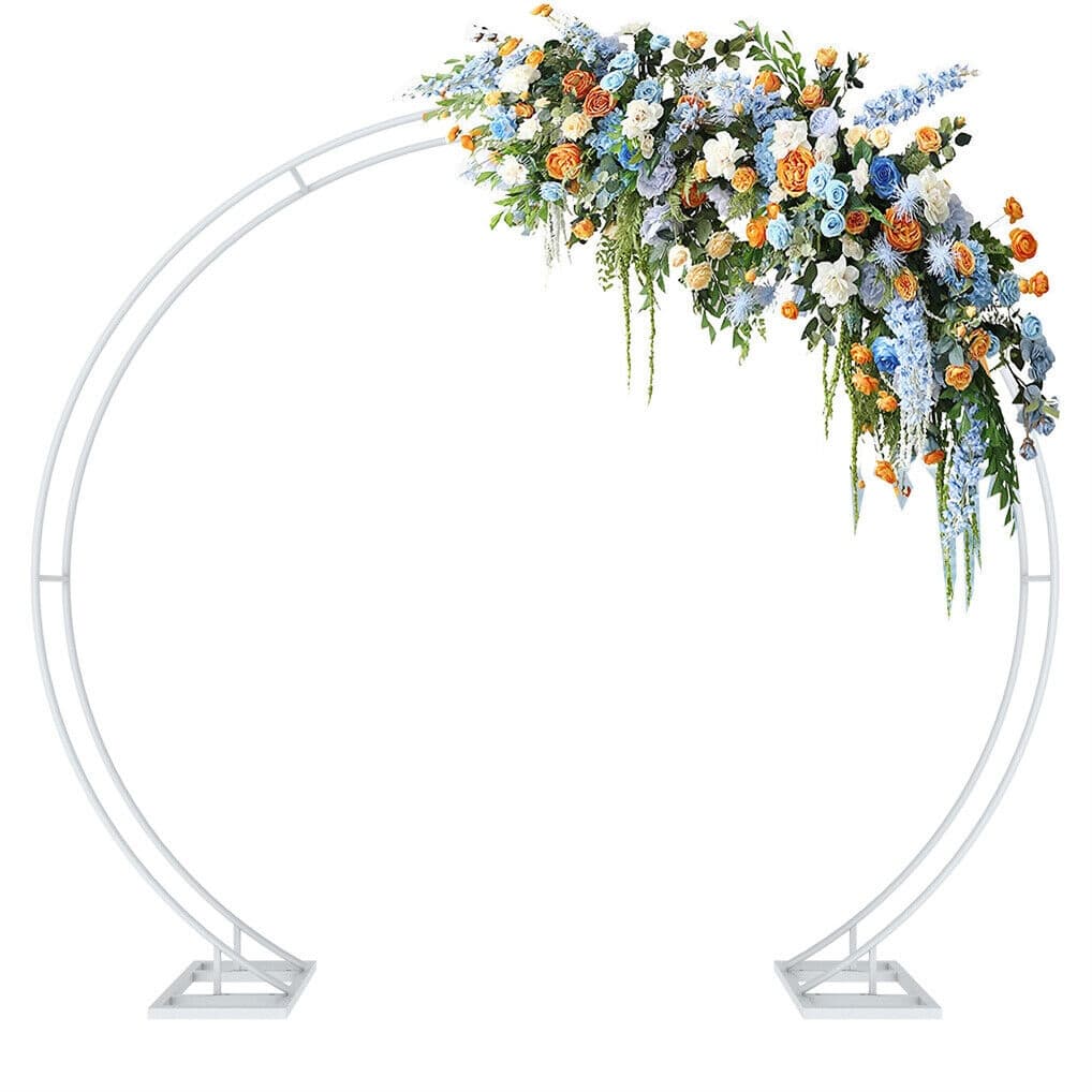 Round Arch Backdrop Stand Large Double Hoop Iron Garden Arbor White 85"H