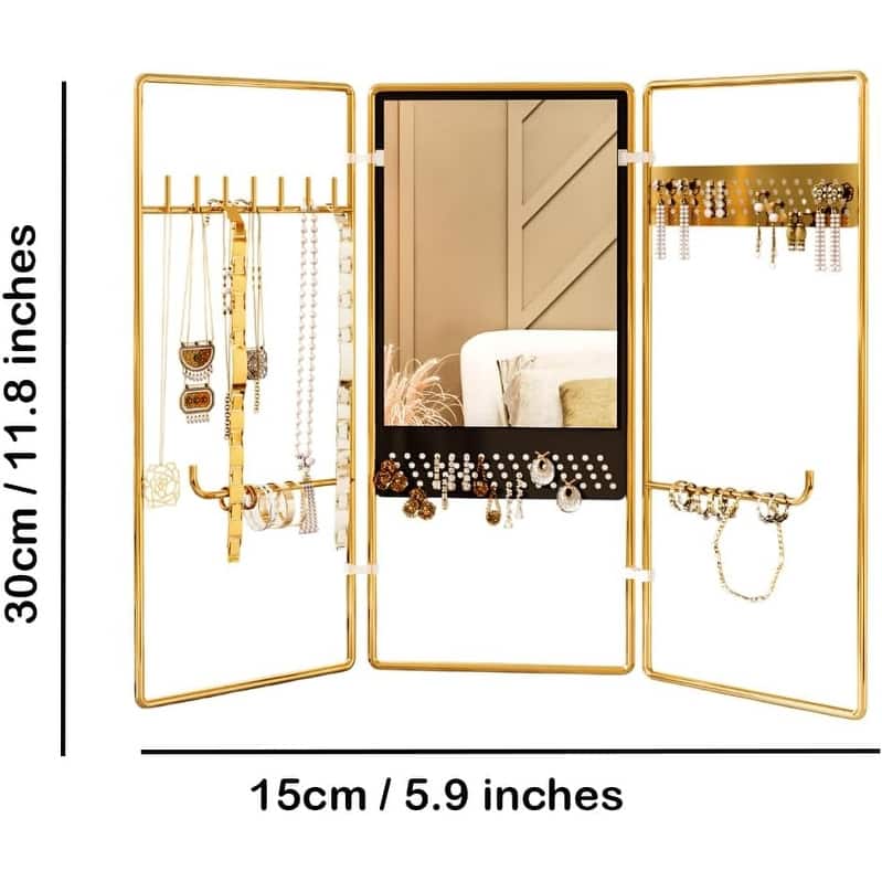 Gold Jewelry Organizer Stand - 3-Piece Foldable