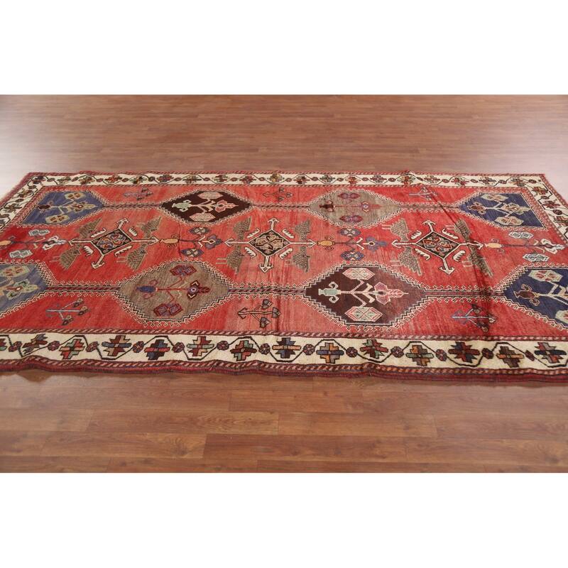Hand Knotted Oriental 100% Wool Carpet Traditional Tribal Red Shiraz Area Rug - 9' 5'' X 5' 3''