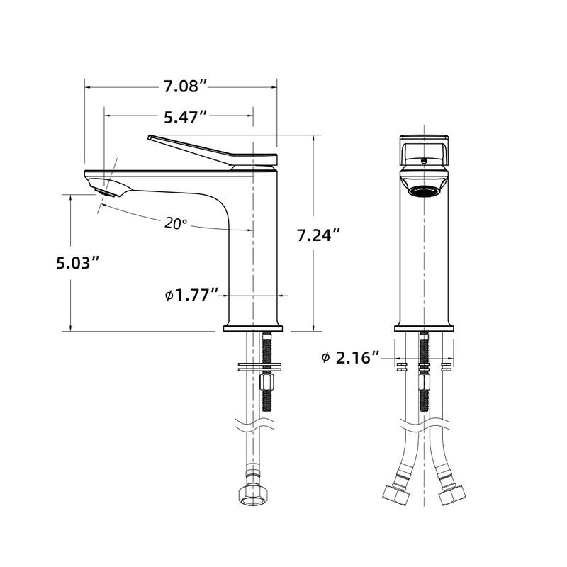 Chrome Single Handle Bathroom Faucet for 1 Hole Vanity Sink - 7.08" x 1.77" x 7.24"