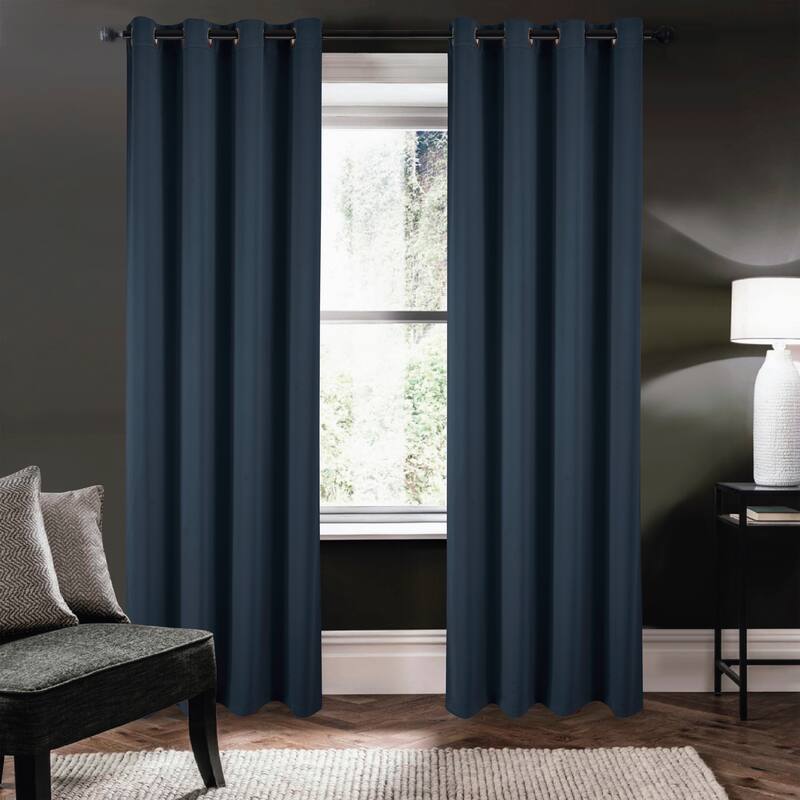 Riley 100 percent Blackout Window Curtain Panel 45, 63, 84, 95 or 105 inch - 54" x 63" - Navy Blue