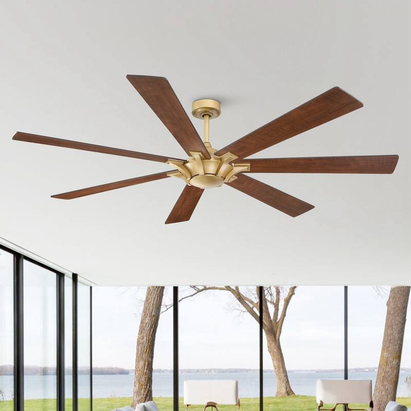 72" Modern Gold Reversible 7-Blade Larger Windmill Ceiling Fan with Remote