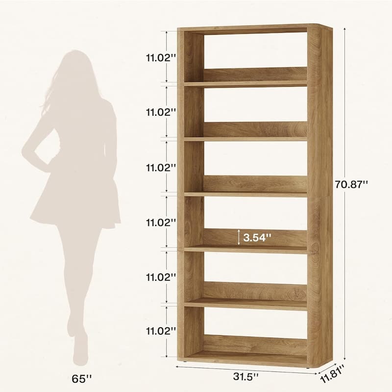 6-Tier Tall Open Bookshelves and Bookcases with Storage Shelves, 70.9" Floor Standing Library Wood Display