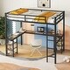 preview thumbnail 13 of 33, Metal Loft Bed with L-shaped Desk and Shelves, Ladder, Guardrails Black Brown Full XL - Full