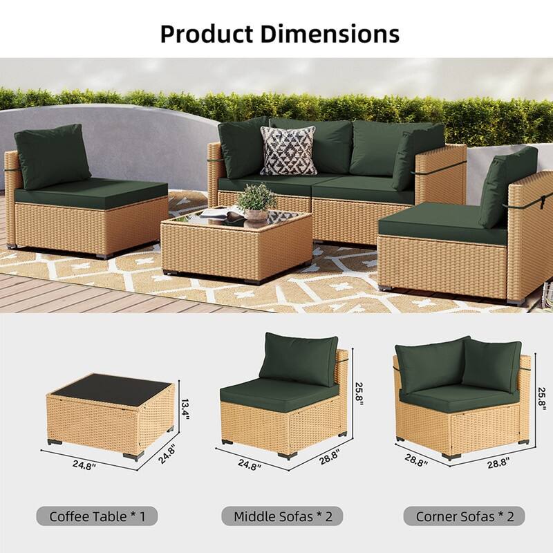 Patio Watcher 5-Pieces Yellow Rattan Conversation Set with Cusions for Outdoors