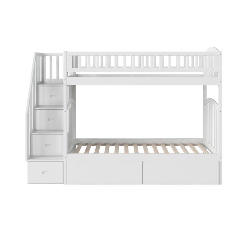 AFI Westbrook Twin over Twin Size Staircase Bunk Bed with Bed Drawers & Charging Station in White