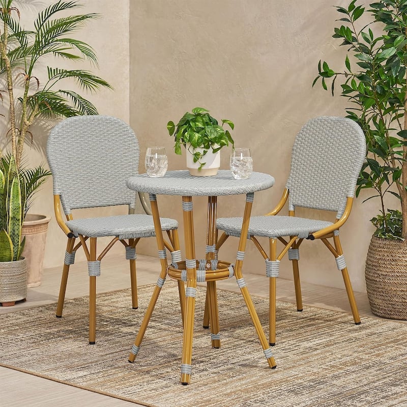 3 Piece All Weather Outdoor Hand Woven Rattan Bistro Set for 2 People, Aluminum Frame
