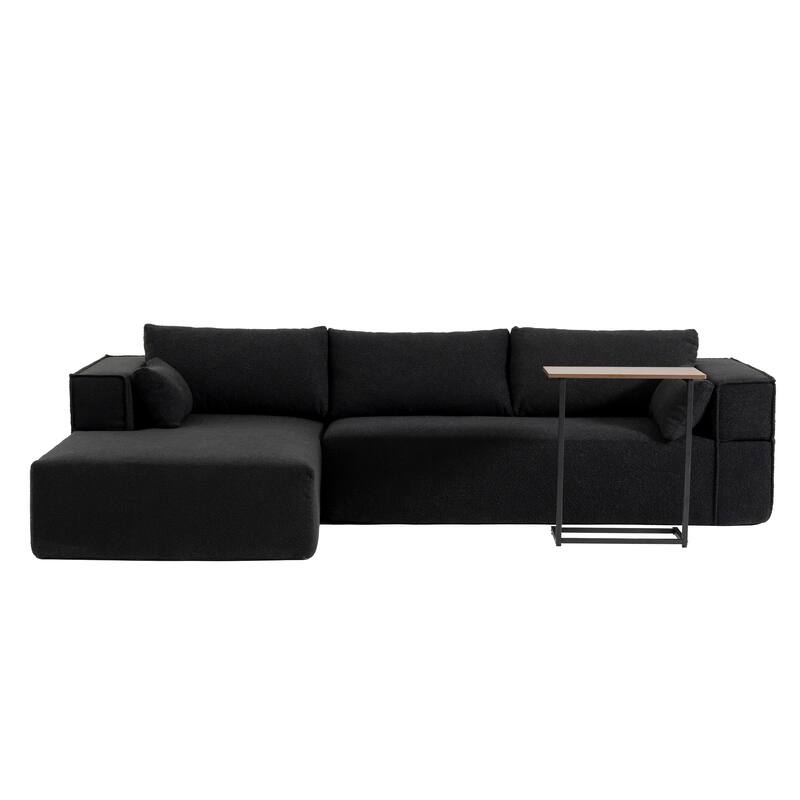 Modular Sectional Sofa with Side Table, Upholstered Cloud Sofa with L-Shaped Chaise Lounge, Full-Compressed Deep Seat Sofa