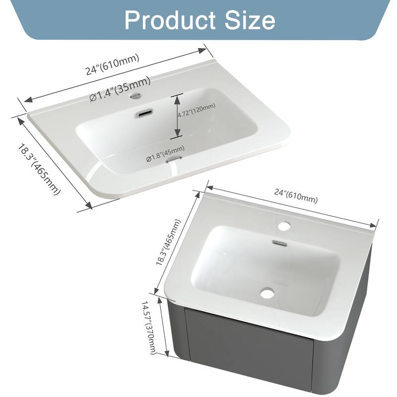 GDF Studio - Greyson American Design Floating Bathroom Vanity with Integrated Ceramic Basin and Soft-Close Drawer