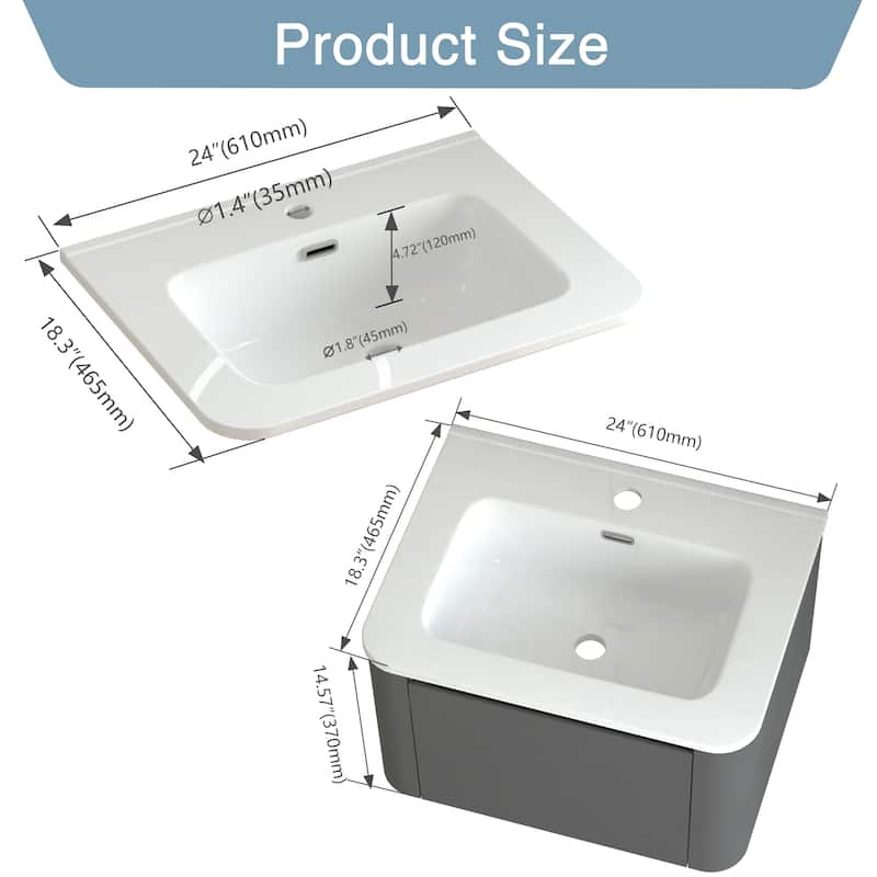 Wall Mounted Bathroom Vanity with Ceramic Basin