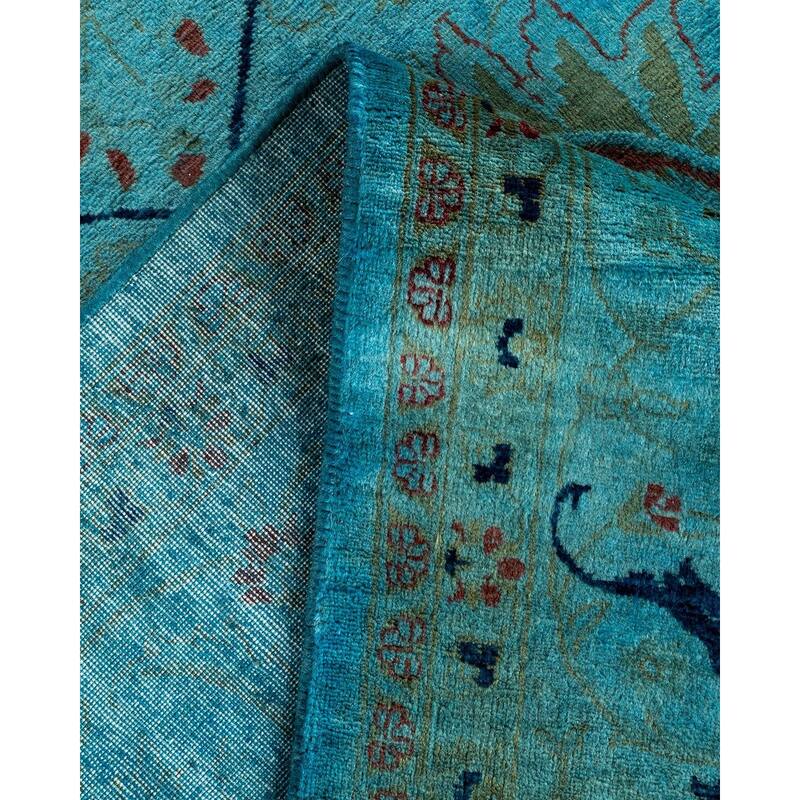 Overton Hand Knotted Wool Vintage Inspired Modern Contemporary Overdyed Blue Area Rug - 6' 1" x 9' 5"