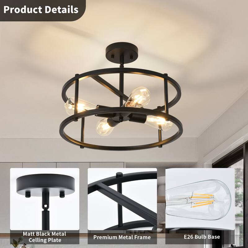 Starsky 4-Light 16in. Modern Caged Ceiling Light Drum Semi Flush Mount