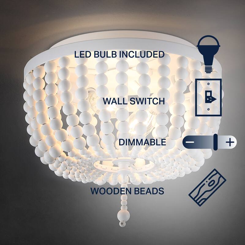 Allie Wood Beaded/Metal LED Flush Mount, by JONATHAN Y