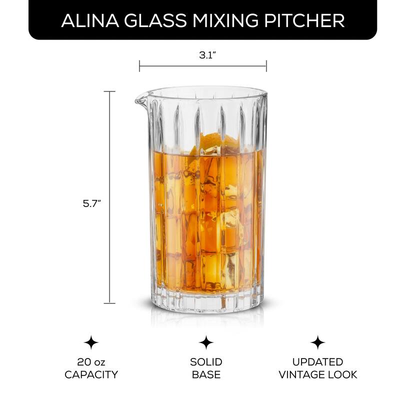 Alina Ribbed Glass Round Pitcher Carafe with Spout 20oz