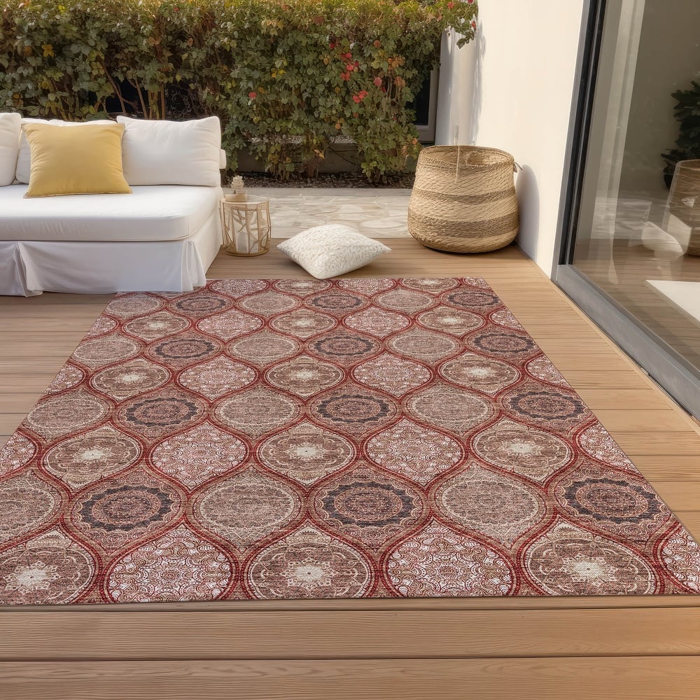 Machine Washable Indoor/ Outdoor Boho Mosaic Chantille Rug