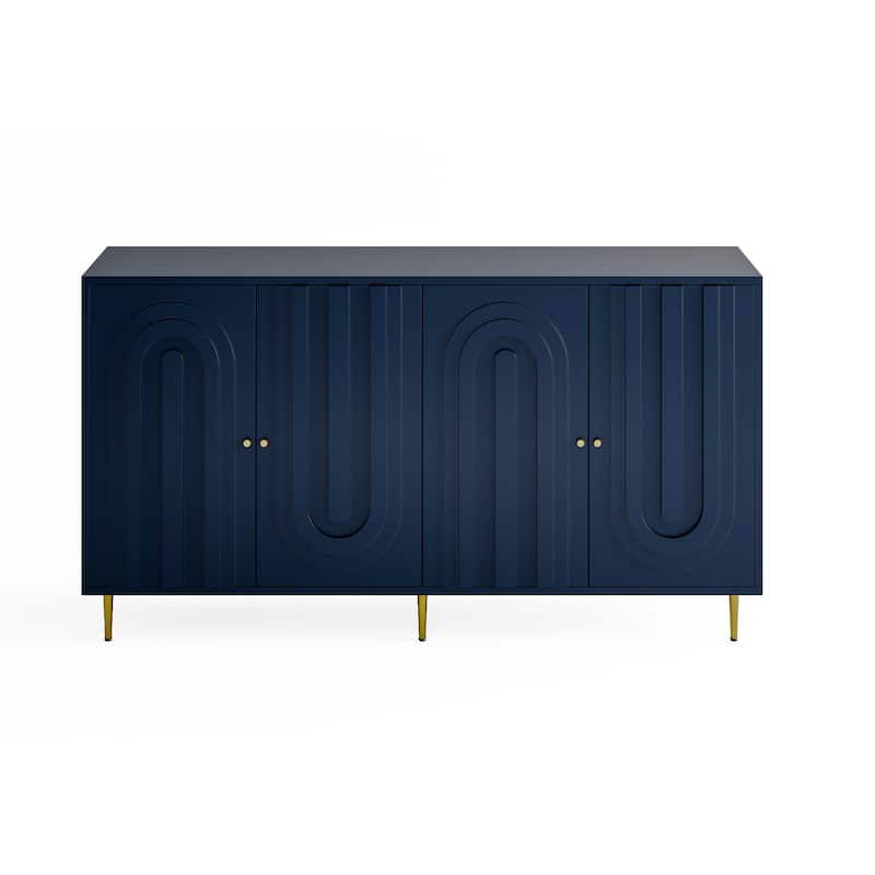 60" Modern Blue/ Grey Lacquered 4 Door Wooden Sideboard Buffet Server Accent Storage Cabinet