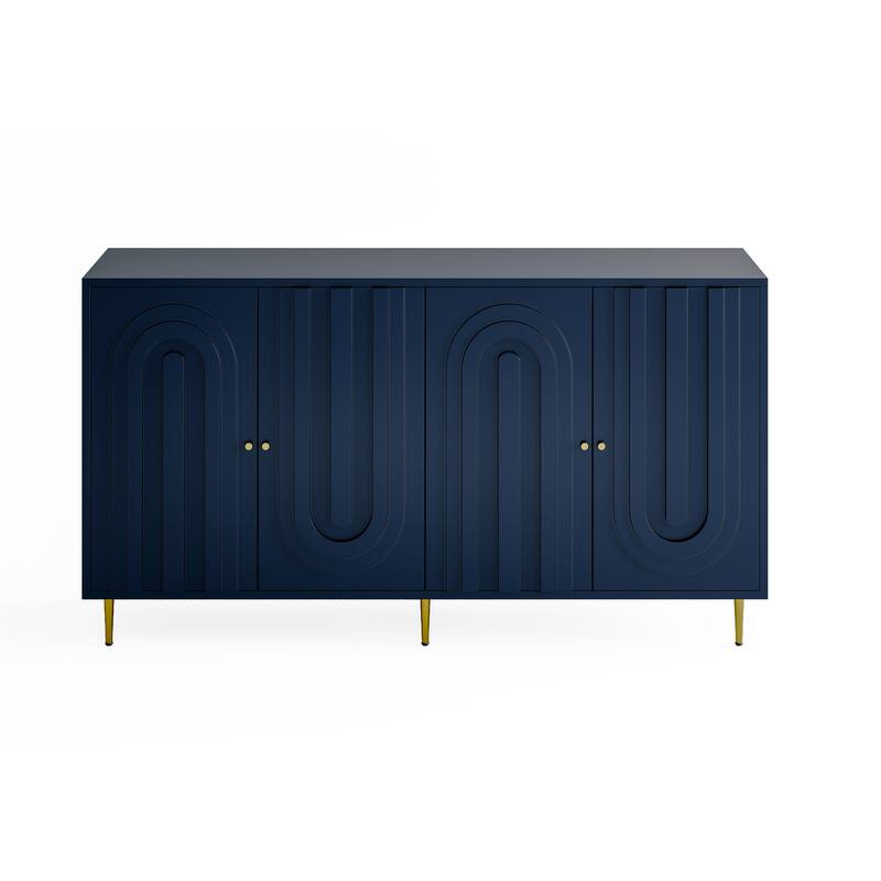 Modern Storage Cabinet with Adjustable Shelves, Euro Hinges, Gold Accents, Perfect for Living Room & Dining Room