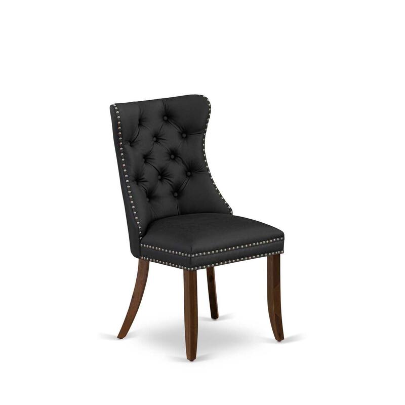 Parson Dining Chairs Set of 2 - Dark Gray Faux Leather Upholstered Kitchen Chairs with Nailhead Trim
