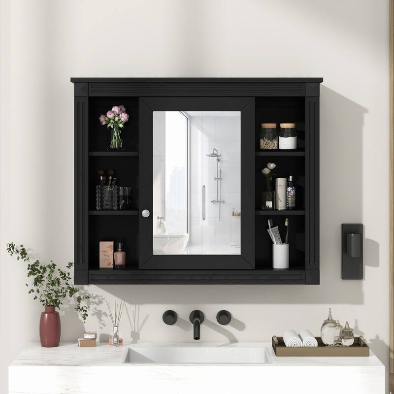 35'' x 28'' Wall Mounted Bathroom Storage Cabinet with Mirror,6 Open Shelves,Modern and Functional Medicine Cabinet
