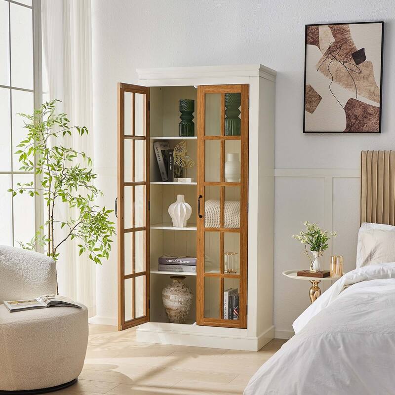 71.2" Curio Display Cabinet, Storage Shelves with Glass Door