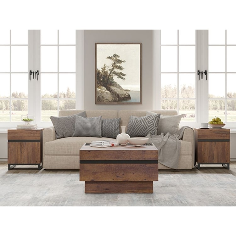 Wampat 3-Piece Living Room Table Set - 1 Square Storage Coffee Table & 2 Modern End Tables with Drawers, Rustic Brown