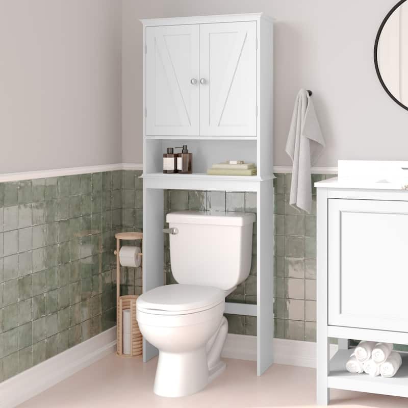 Brown Farmhouse Over the Toilet Cabinet Storage Organizer with 2 Shelves - White