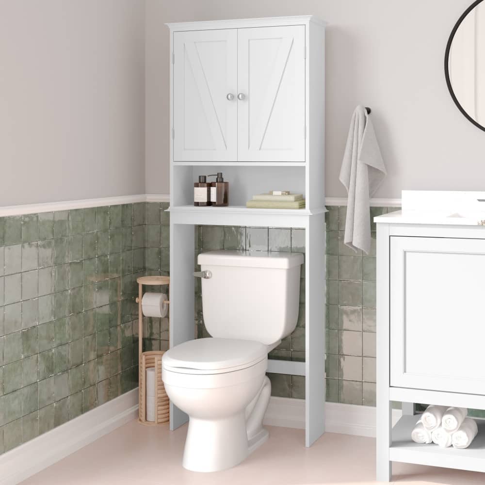 Brown Farmhouse Over the Toilet Cabinet Storage Organizer with 2 Shelves
