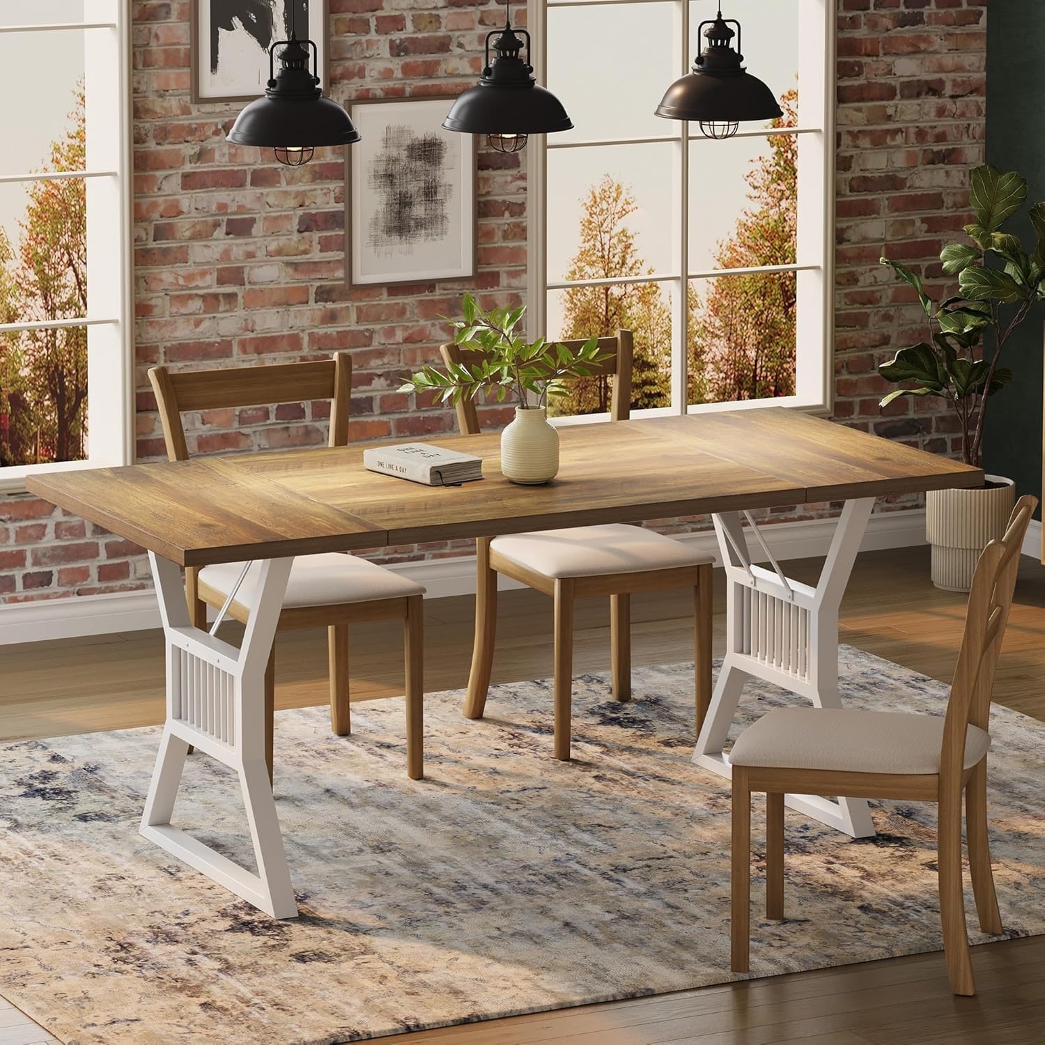 Industrial Farmhouse Dining Table for 6-8, 70.8" Large Wooden Kitchen Table,Dining Room, Living Room, Home Office
