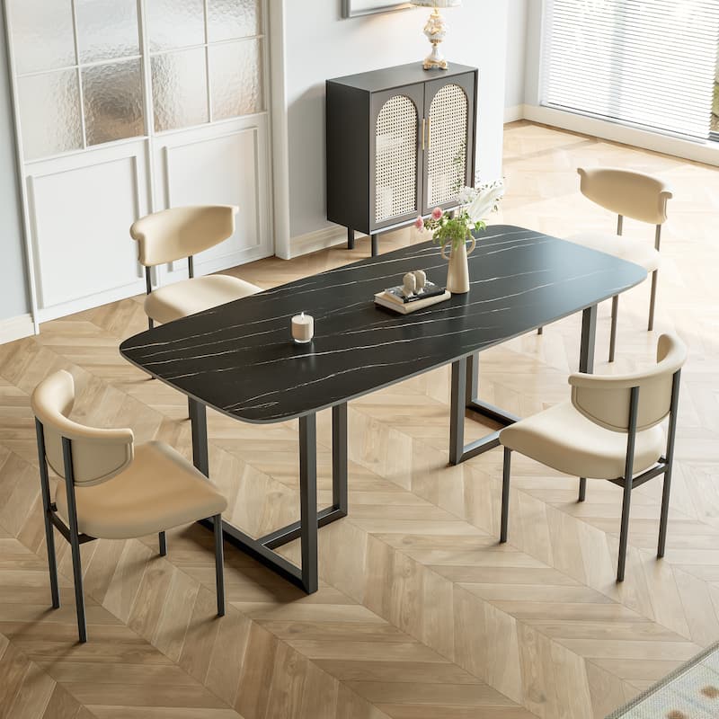 Carbon Steel Dining Table with Stone Surface