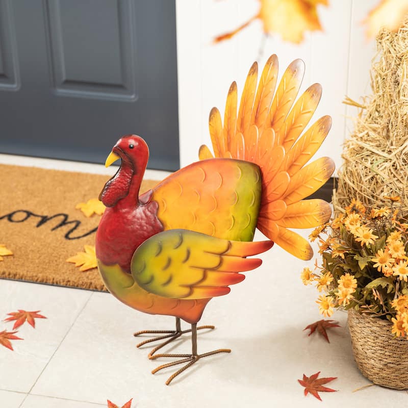 Glitzhome 21.5"H Thanksgiving Metal Turkey Porch Decor (KD)
