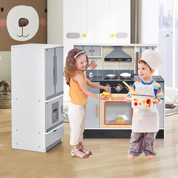 Gymax Kids Wooden Pretend Play Kitchen Toddlers Toy with Refrigerator On Sale Bed Bath Beyond 39496942
