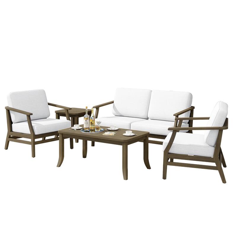 Teak Outdoor Patio Seating Set with Loveseat, Chairs and Tables (5-Piece)
