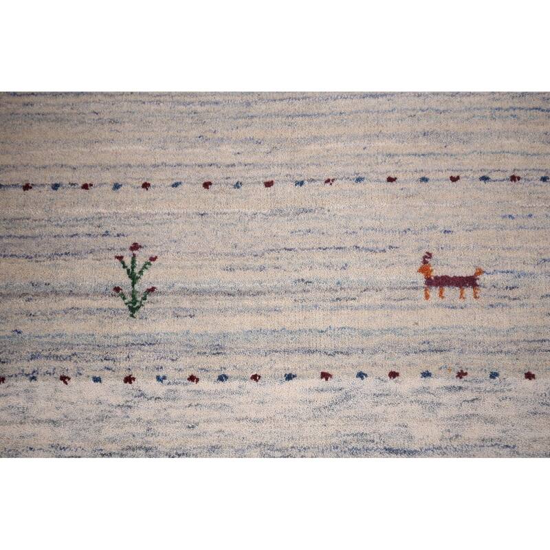 Striped Tribal Gabbeh Indian Area Rug Hand-Knotted Wool Carpet - 8'4"x 9'10"