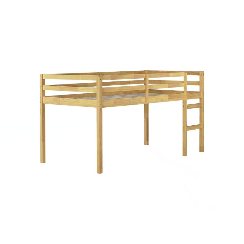 Solid Wooden, Rubber Wooden Twin Loft Bed with Ladder, Bed Platform of Strengthened Slats