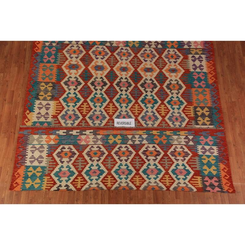 South Western Style Kilim Oriental Area Rug Flatweave Wool Carpet - 8'1"x 9'10"