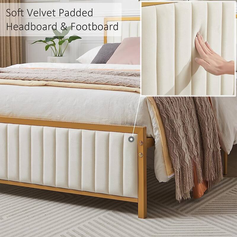 Javlergo Bed Frames with Upholstered Tufted Headboard and Footboard, Heavy Duty Steel Slats Platform, No Box Spring Needed