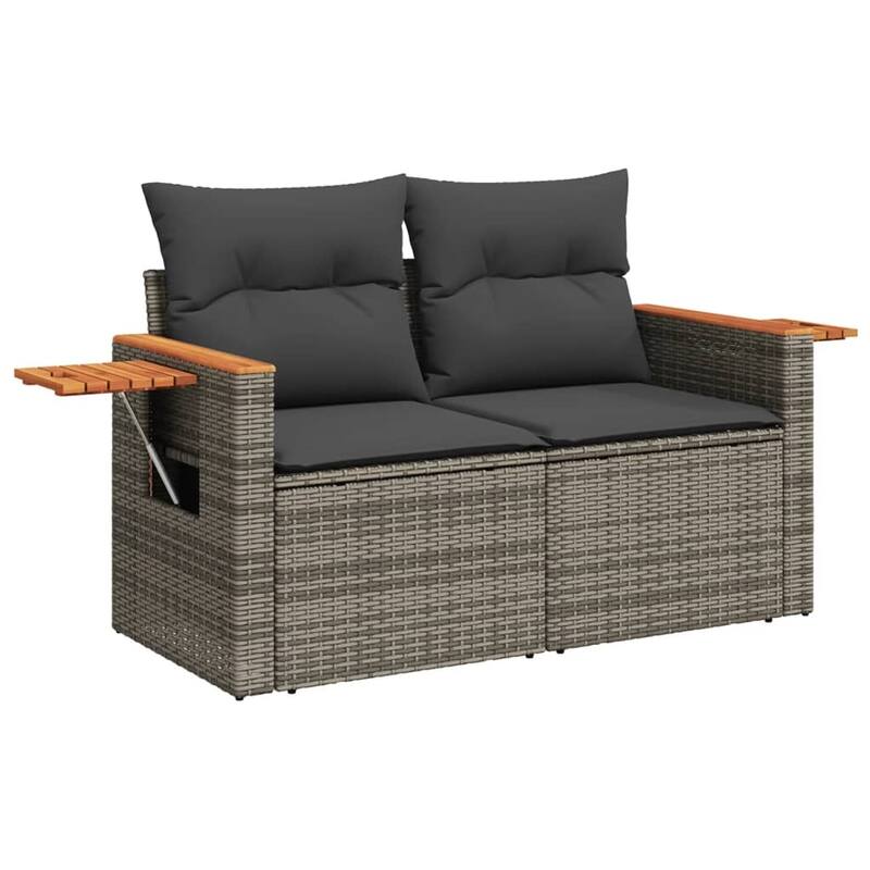 vidaXL Patio Sofa Set with Cushions Outdoor Conversation Furniture Poly Rattan - 24.4 x 33.5 x 27.2 in