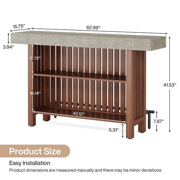 63" Home Bar Unit, Modern 2-Tier Bar Table with Footrest