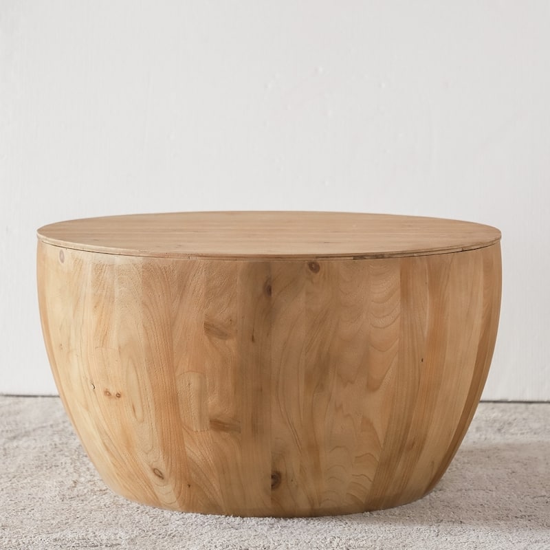 Vintage Style Bucket Drum Shaped Wooden Coffee Table