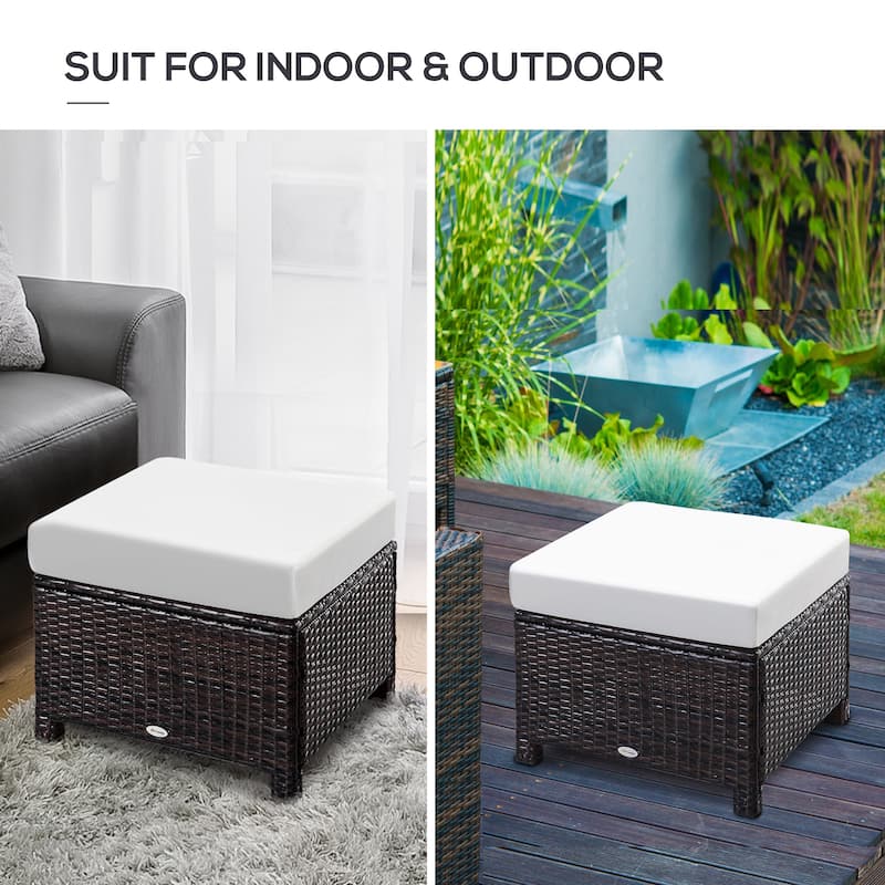 Outsunny Square PE Wicker Outdoor Ottoman with Removable Cushion