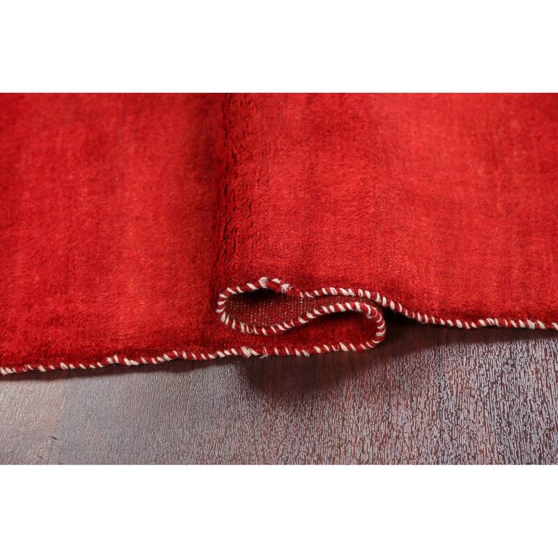Hand Knotted Oriental 100% Wool Carpet Modern Contemporary Red Gabbeh Runner Rug - 6' 4'' X 2' 10''