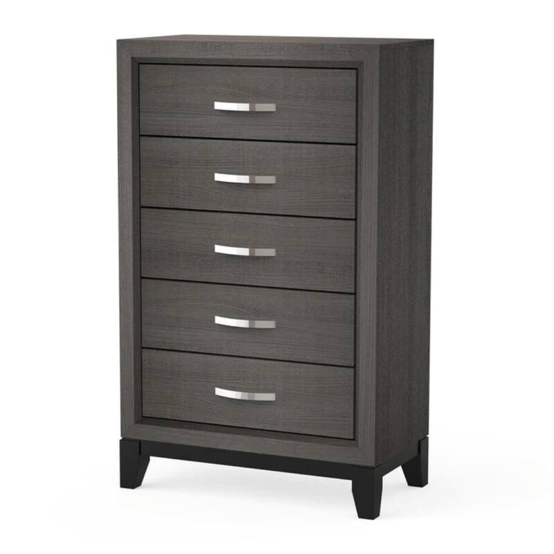 Two-Tone Contemporary Chest with Wooden Legs & Nickel Bar Pulls, Gray - Gray
