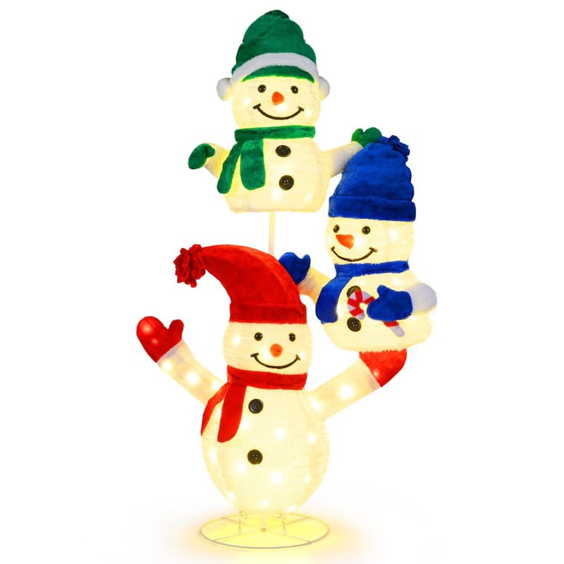Gymax 5 FT Stacked Snowman Lighted Christmas Decoration w/110 LED - overstock.com/bedbathandbeyond.com