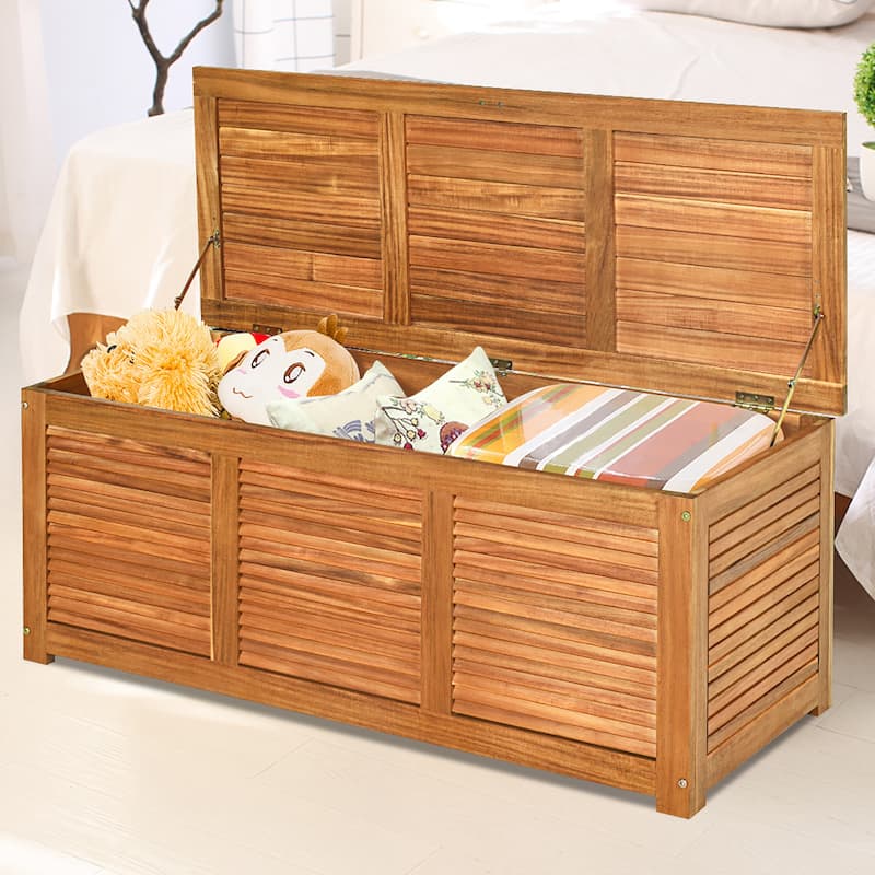 46 Gallon Acacia Wood Deck Box Garden Backyard Storage Bench