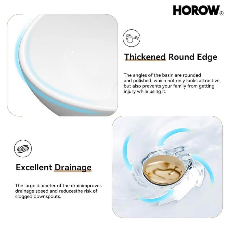 HOROW 15.75 inch White Oval Bathroom Ceramic Vessel Sink Art Basin