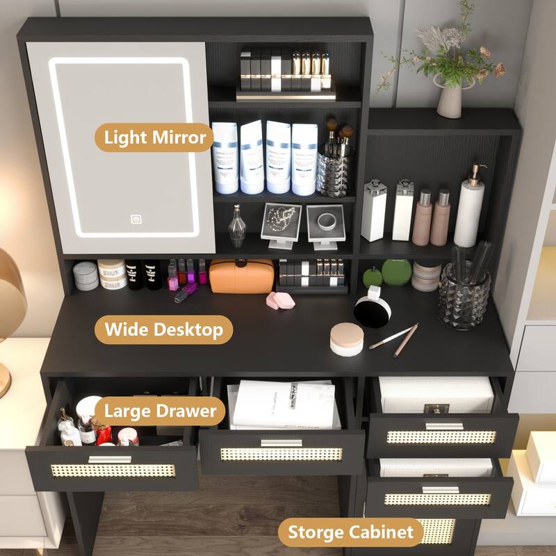 Makeup Vanity with Lights in 3 Colors & Openable Mirror