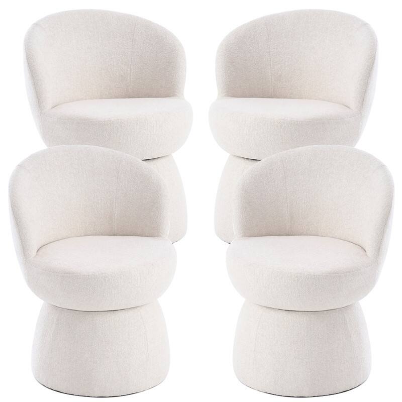 Swivel Modern Accent Chair Set of 4, Armless Upholstered Barrel Chairs - Beige