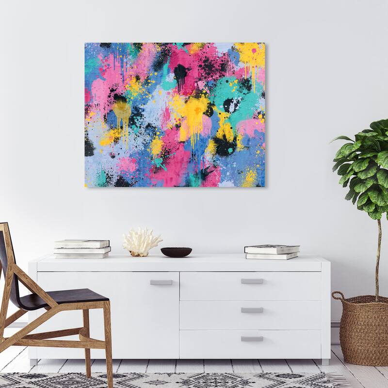 Wynwood Studio Canvas Abstract Graffiti Wall Pink and Lavender Modern & Contemporary Wall Art Canvas Print - 30 x 36